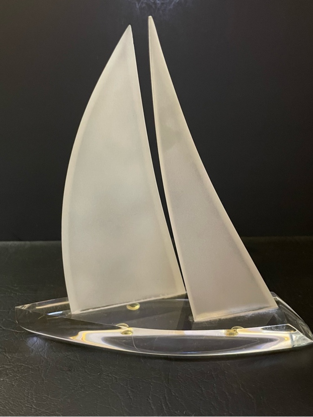 Acrylic Lucite Sailboat Sculpture  Frosted Sail Nautical Home Decor